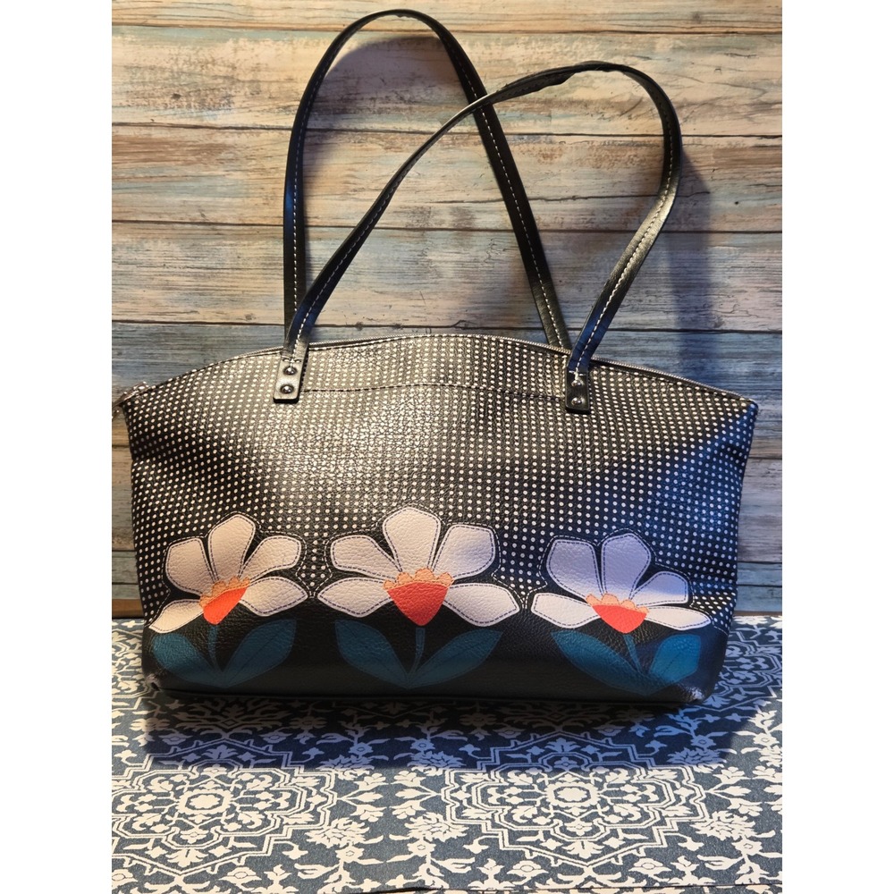 😎Relic Handbag Black Floral‎ Print Faux Leather Shoulder Bag